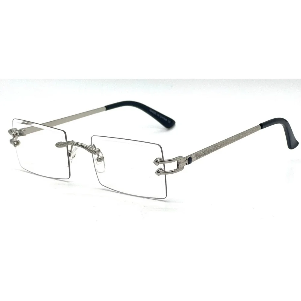 Rimless Rectangle Sunglasses Men Silver‎ Frame Clear Lens Fashion Eyewear Lentes